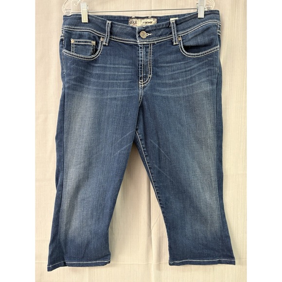 BKE Harper Capri Cropped Medium Wash Wide‎ Stiched Denim Jeans Womens 33" - Picture 1 of 7